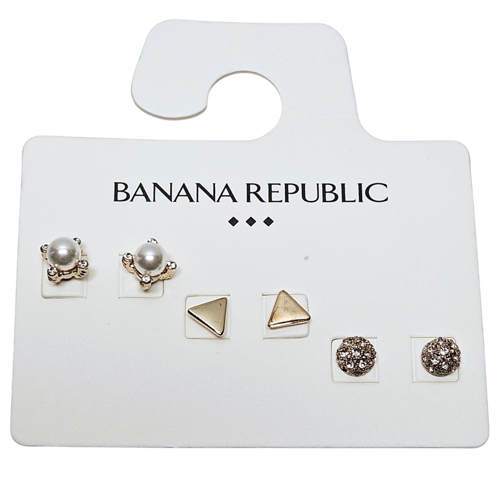 NWT Banana Republic Factory Store 3-Pairs Gold Tone Stud Earrings Set